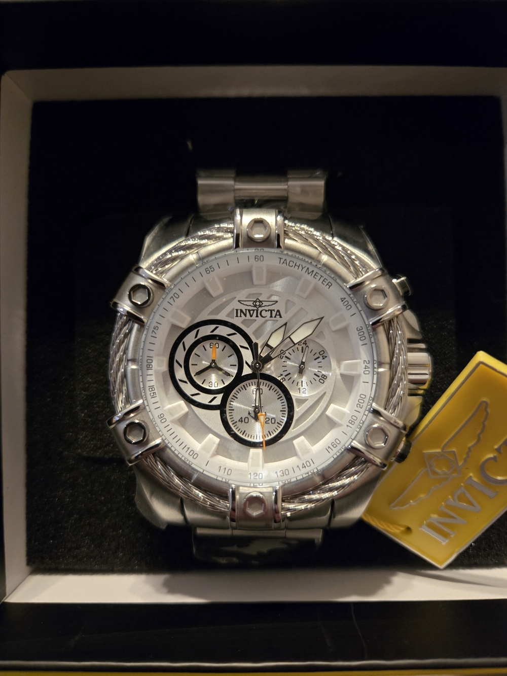 Invicta Men’s Silver and White Chronograph Stainless Steel Watch